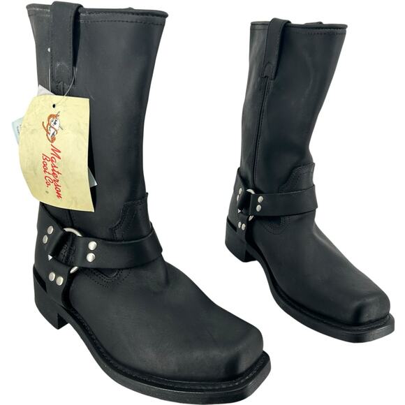 NWT Men's Black Leather Masterson Boot Co. Harness Biker Riding Boots Sz 11D - Picture 1 of 10